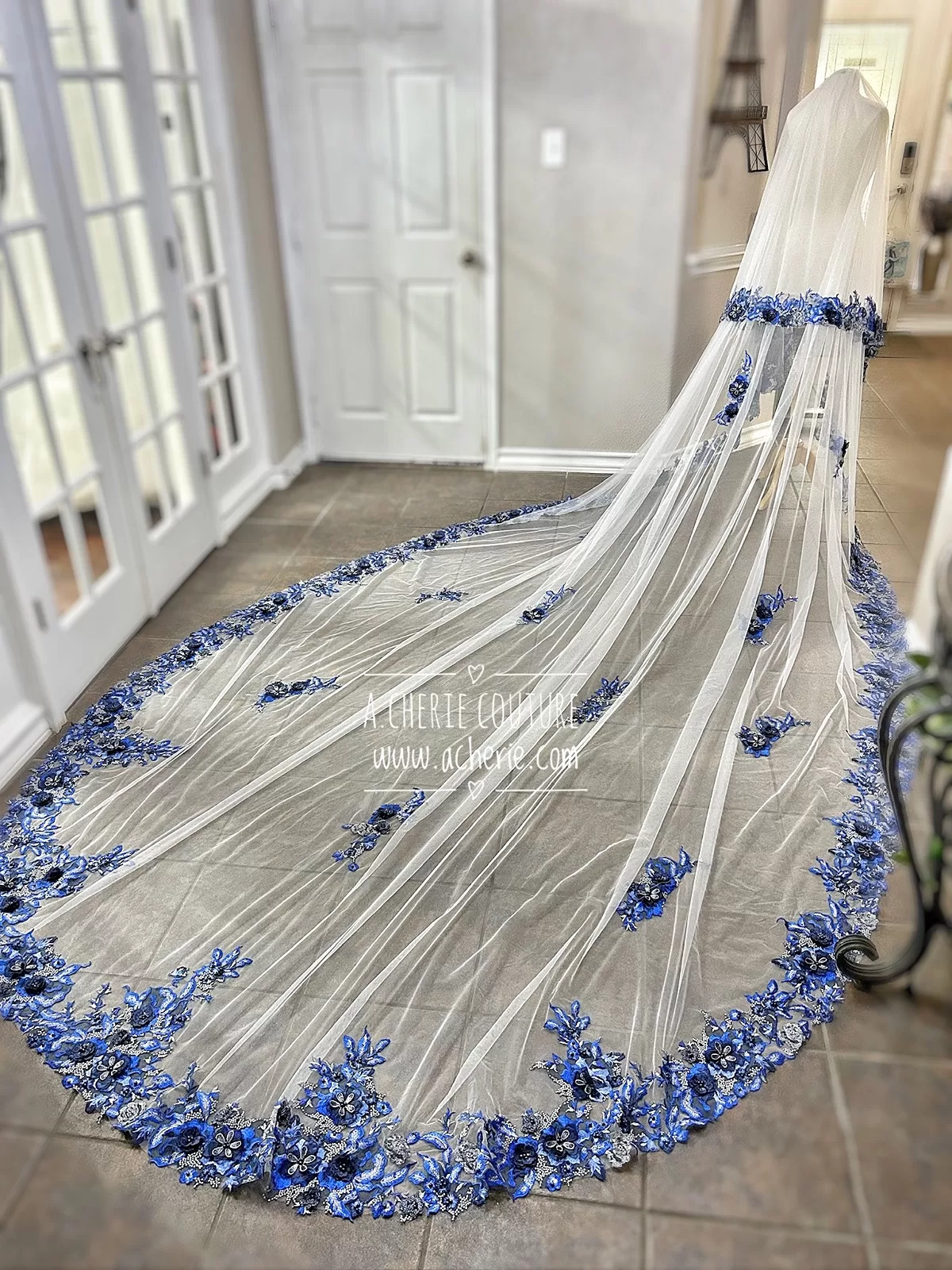 royal-length-blue-floral-veil royal length blue floral veil