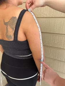 how to measure for your custom bridal gown shoulder to elbow