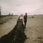 black wedding dress with long train