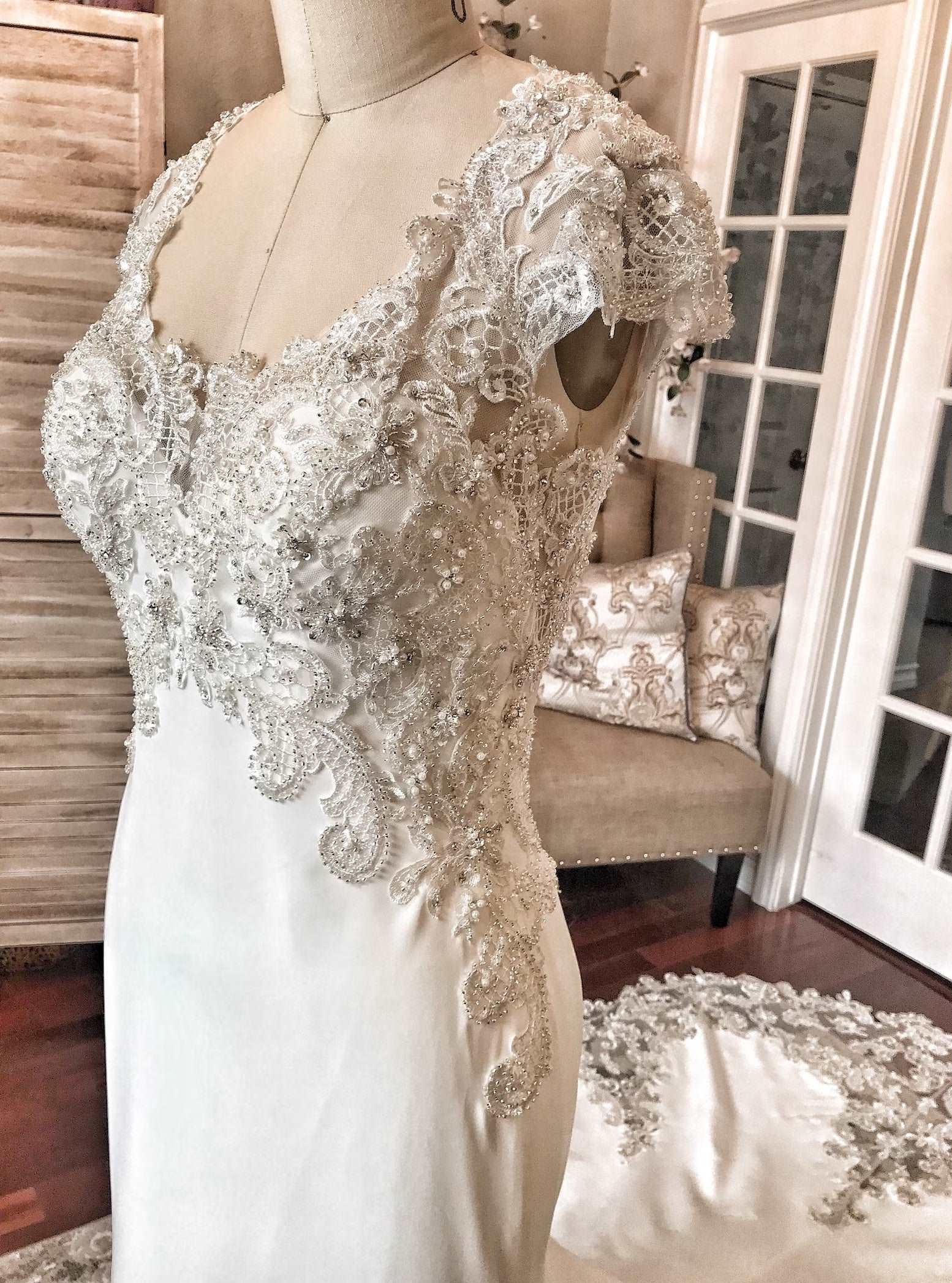 Beaded Lace with Illusion Back Fit & Flare Wedding Dress Gallia - Image 6