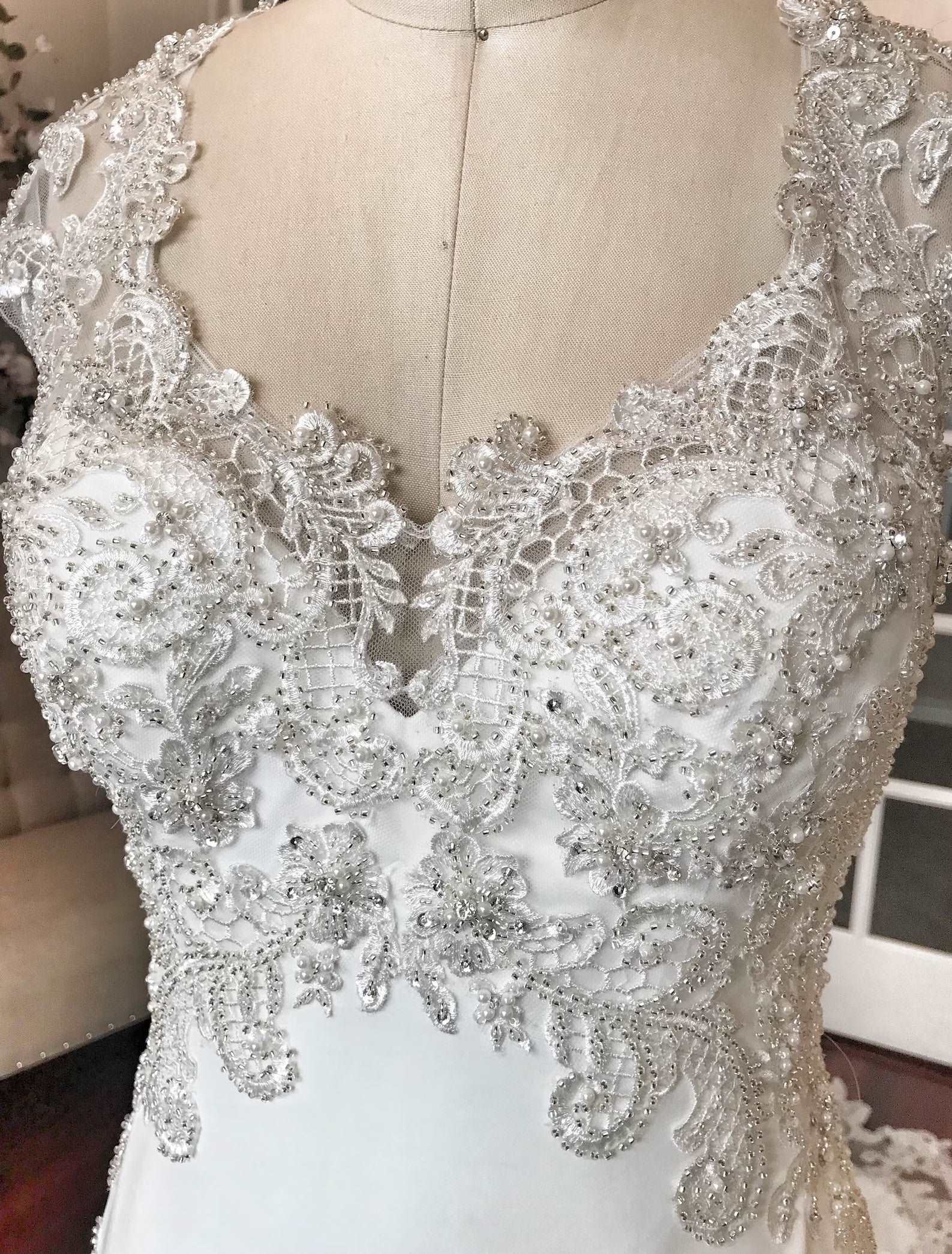 Beaded Lace with Illusion Back Fit & Flare Wedding Dress Gallia - Image 7