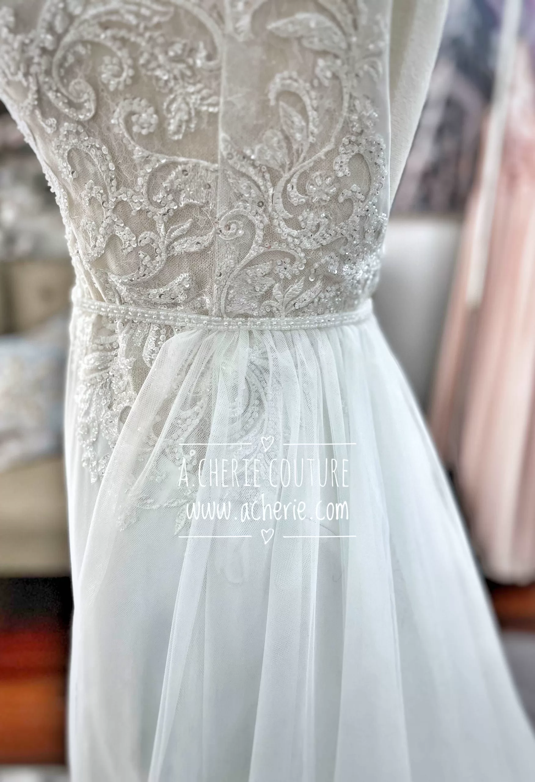 Sexy Low Back Fit and Flare Crepe Wedding Dress | Alaina - Image 11