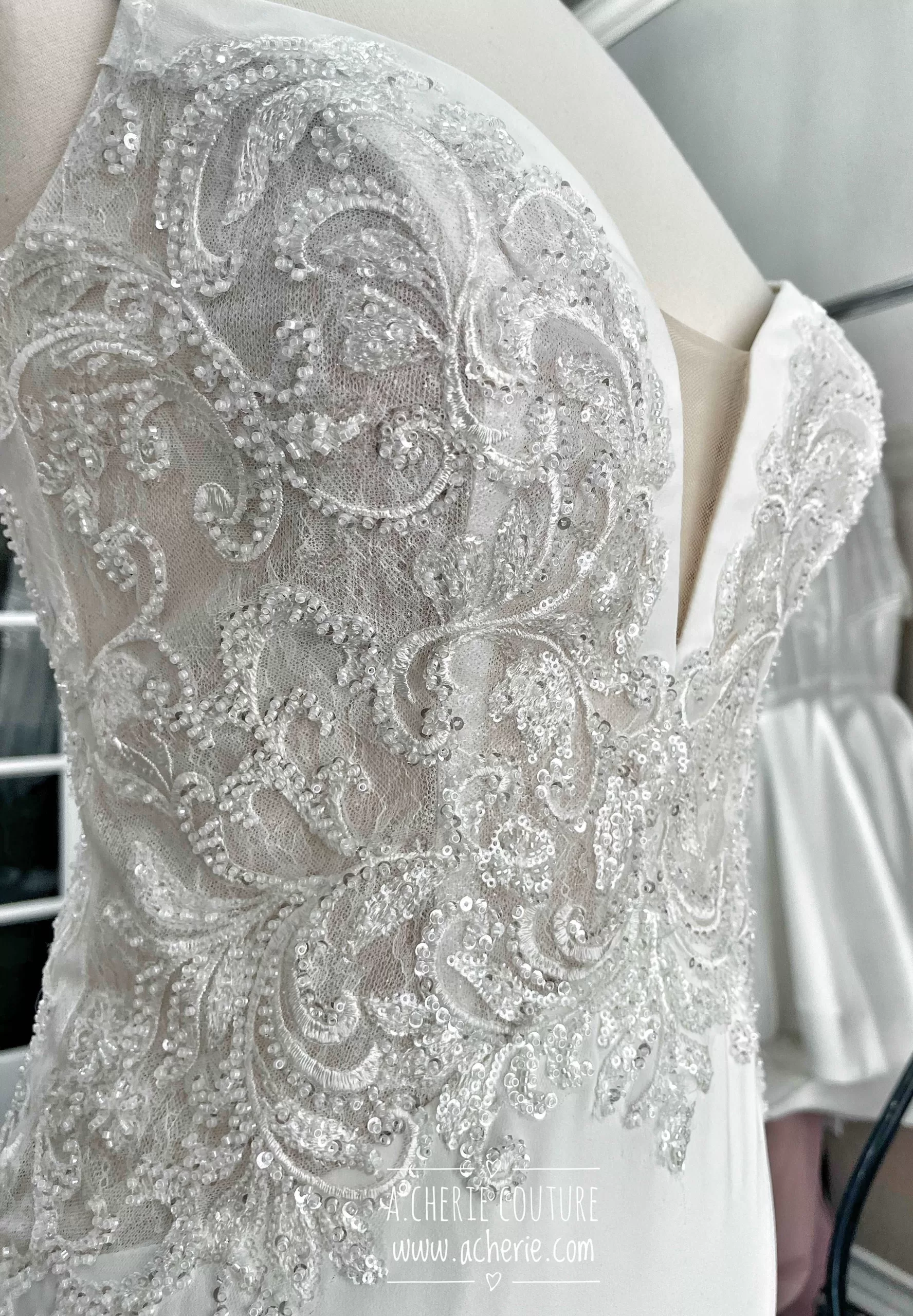 Sexy Low Back Fit and Flare Crepe Wedding Dress | Alaina - Image 14