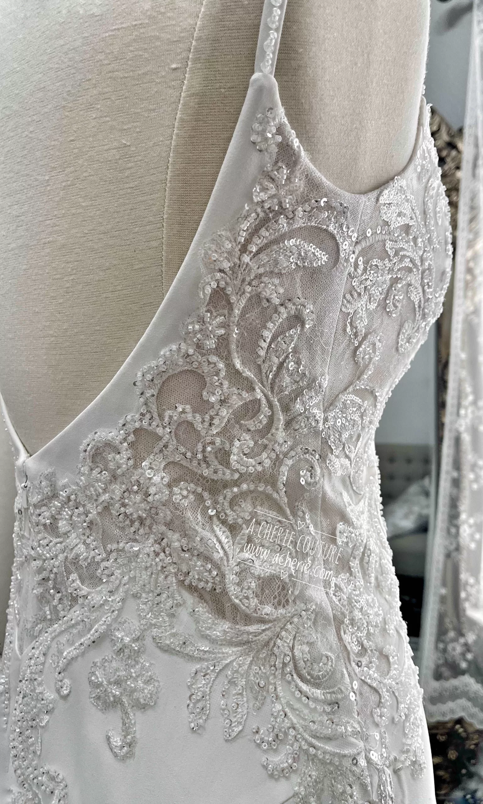 Sexy Low Back Fit and Flare Crepe Wedding Dress | Alaina - Image 18