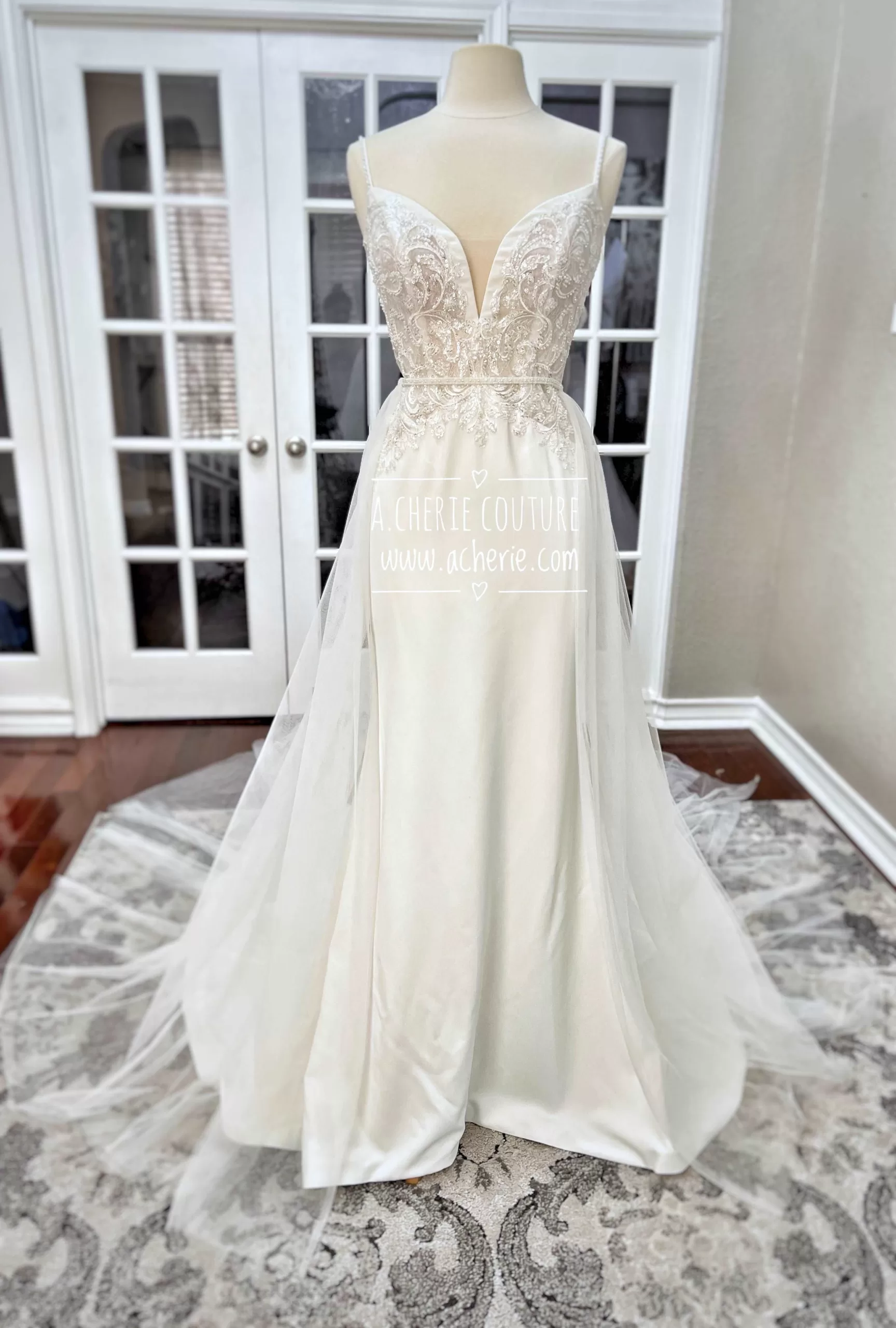 Sexy Low Back Fit and Flare Crepe Wedding Dress | Alaina - Image 6