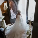 custom wedding dress with a overskirt